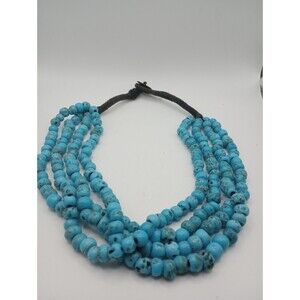 World Market Vintage Blue Ceramic Beaded 4 Strand Statement Piece Necklace 22"